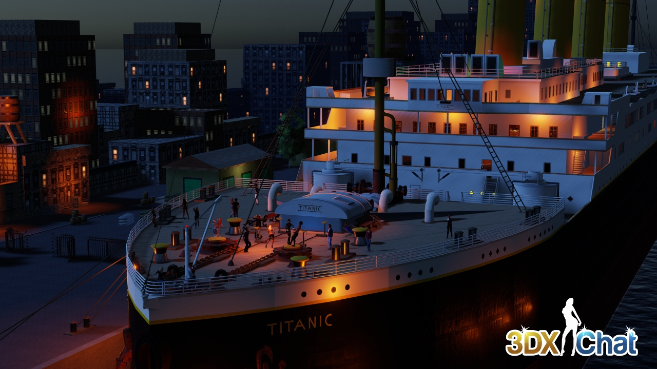 A night-time virtual social event on a large ship