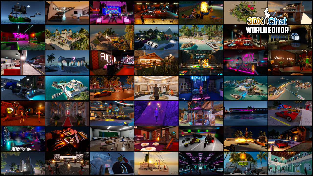A collage of user-built worlds and event spaces